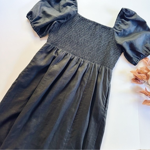 Boden Sky Smocked Short Sleeve Linen Midi Dress - Picture 13 of 16